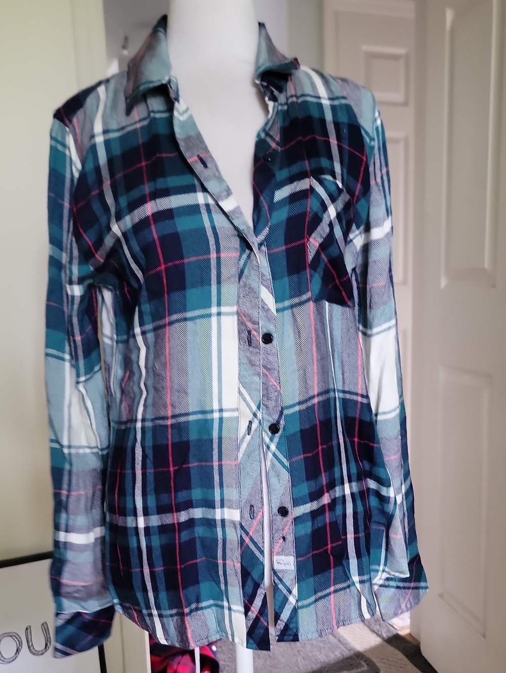 Rails Plaid Button-Down Shirt in Teal, Navy & White
